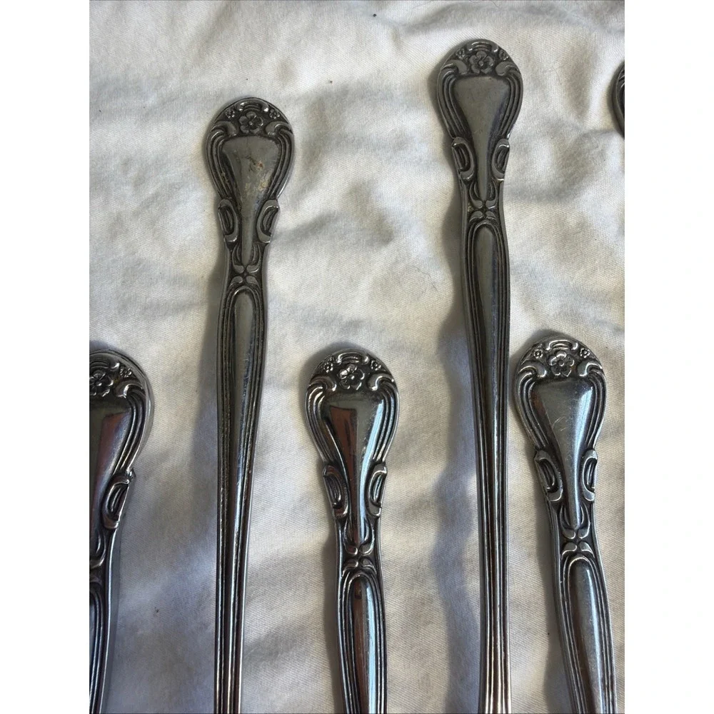 Set of 8 Wallace Plantation Stainless Steel Japan Teaspoons Floral Art Nouveau